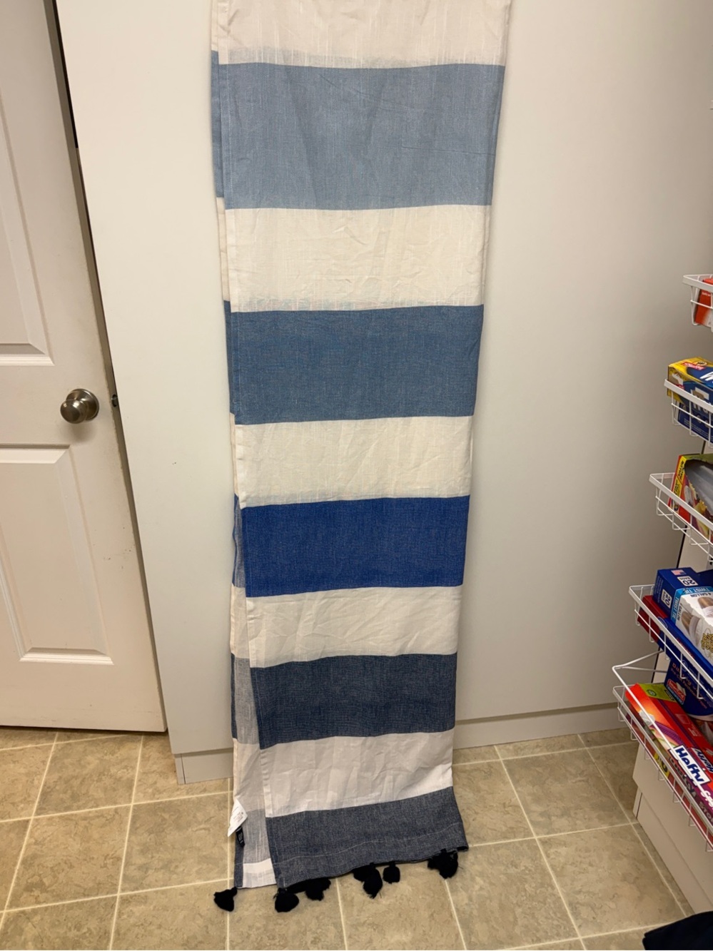GAP Blue and White Striped Cotton Shower Curtain with Tassels